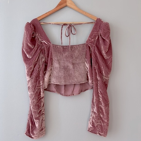 Free People • NWOT Mauve Bridgette Velvet Puff Sleeve Corset Style Top Size Med - Picture 12 of 17
